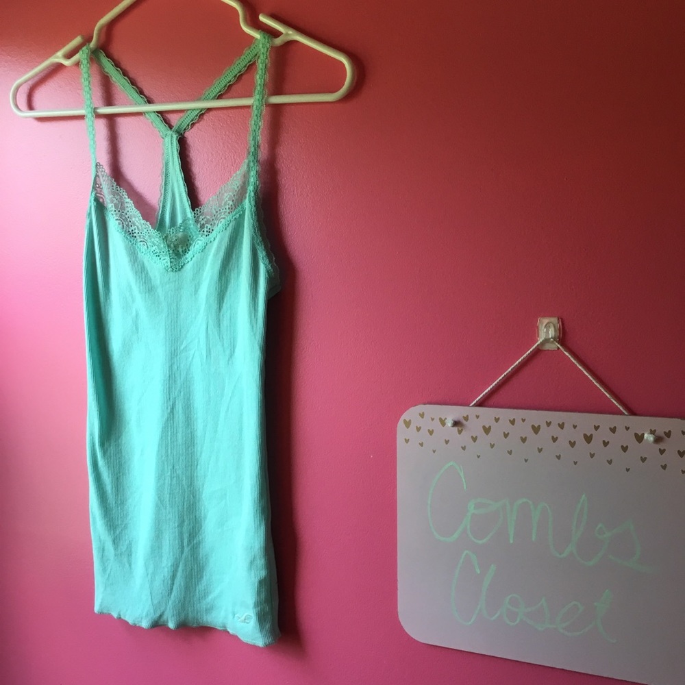 Ribbed blue/mint green tank top